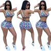 FM-A7014 Sexy Europe and United States wrapped grid printing sling short pants two sets night club clothing