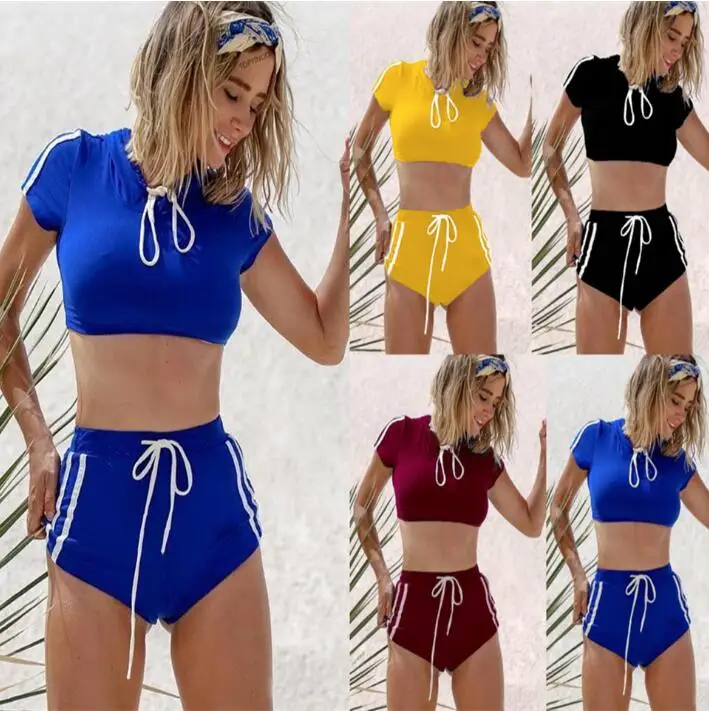 

Hot Sale Factory Direct Price Solid Color Shoulder Strap Bikini Women Swimwear Sport Series Swimsuit, Black;red;orange;blue