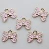 White Polka Dot Gold Tone Pink Enamel Bow Charms For Necklace Bracelet Making