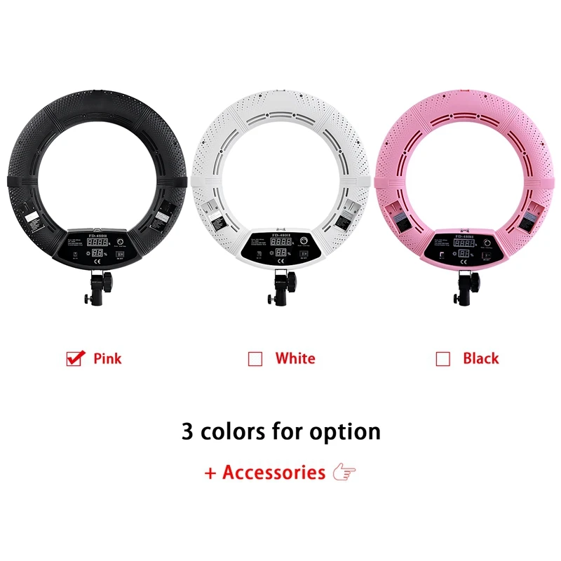 

FOSOTO FD-480II 96W LCD Screen Dimmable 3200K-5500K Bi-color 18 inch led ring ring lamp with bag Tripod Stand Mirror, Black pink white