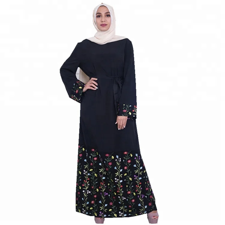 

New designs muslim long dress with cutwork embroidery, Black