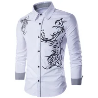 

E8C005 VZFF 2020 Ethnic Print Trendy Long-Sleeve Casual White Collar Shirts Men