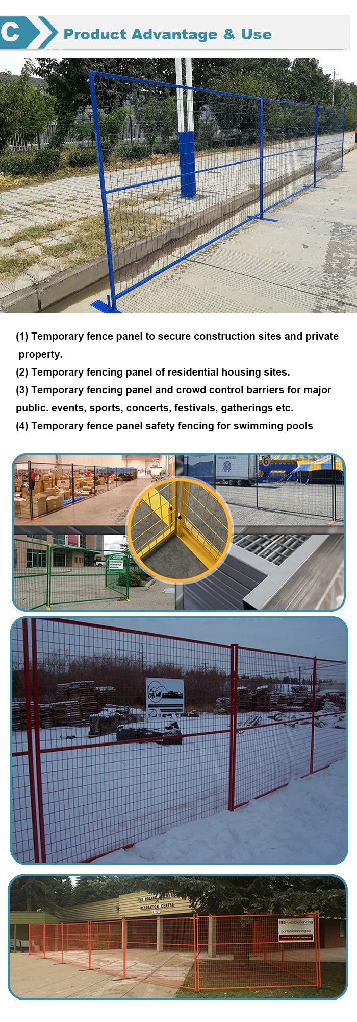 cheap outdoor used canada temporary fence panels hot sale steel construction