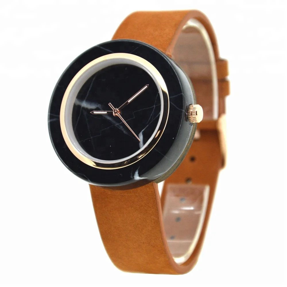 

New Model Hot sale Bewell or your logo custom watches Marble Watch with Leather strap