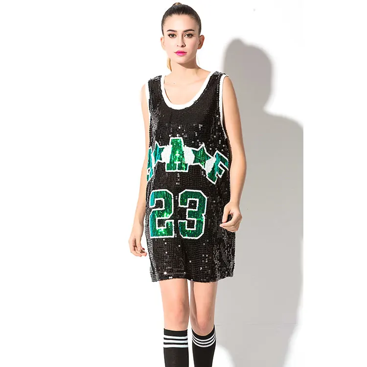 

Wholesale Custom Designer Sequin Sleeveless Oversized Long Shirt Dress Women, Black gold blue red green silver