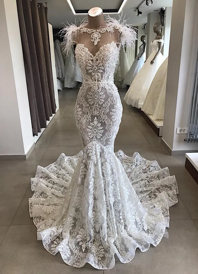 feather wedding dress