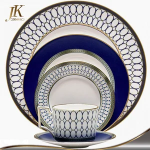 Image of Wholesale bone china navy blue plates crockery set porcelain dinnerware
