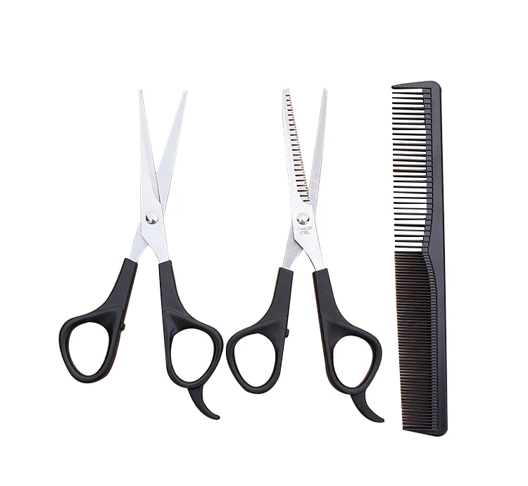 

3PCS Barber Scissors Set Black Stainless Steel Hair Cutting Thinning Hairdressing Shears Scissor Comb Set