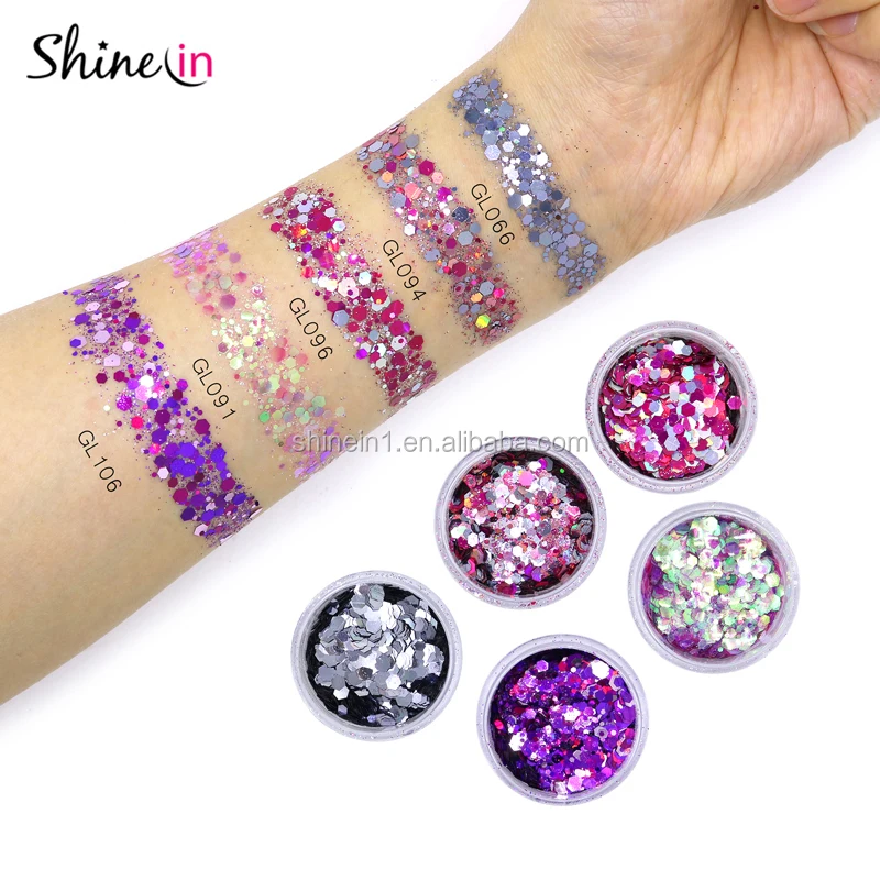 

No-toxic Chunky Eye Glitter Body Glitter Cosmetic Holographic Glitter for Nail Face Hair Decoration, Mixed multi colors