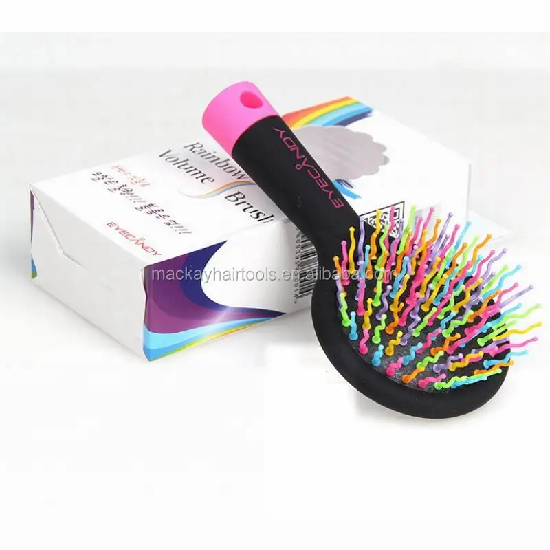 

Beauty round paddle rainbow bristle hair brush with mirror, Black ,