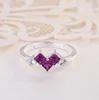 Three-stone red artificial corundum diamond stone wedding ring 925 sterling silver relizable women design