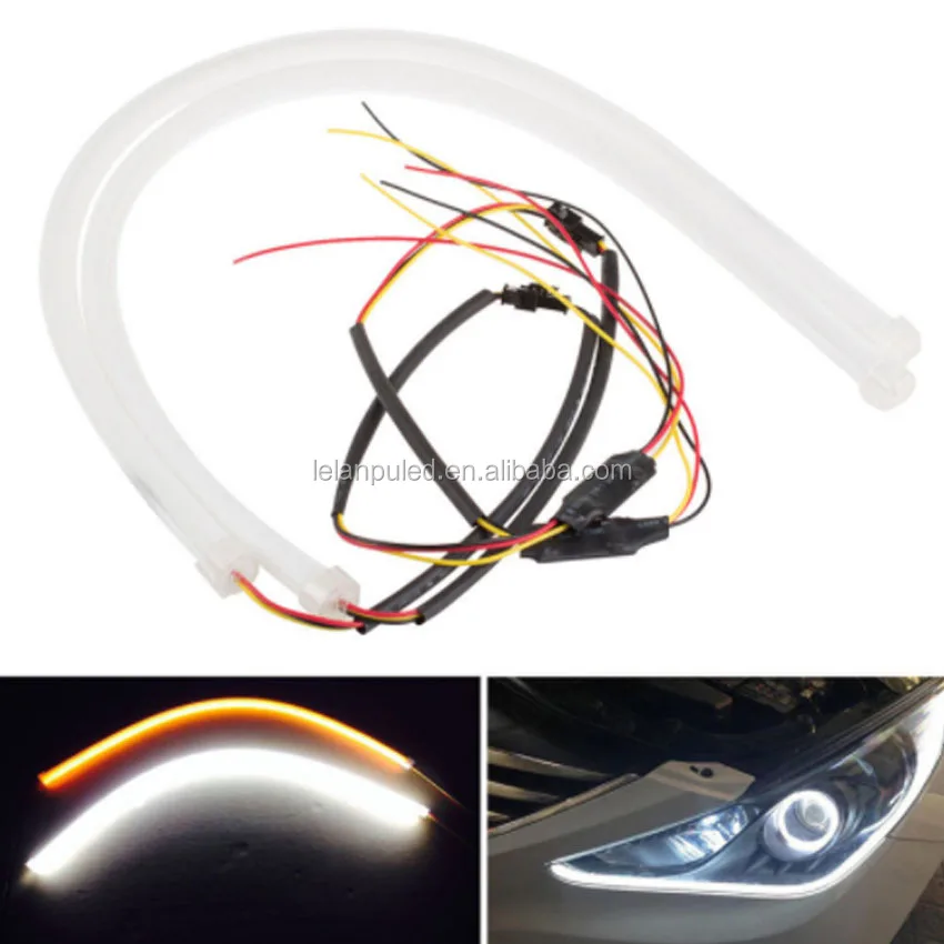 60cm Car Flexible Led Tube Strip Drl Light-guide Strip White/yellow ...