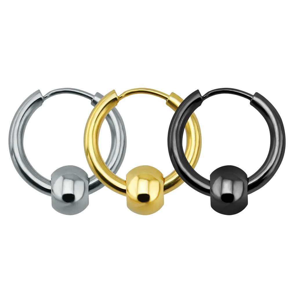 

24pcs/Lot Women's Men Punk Silver Gold Black 316L Stainless Steel Huggie Hoop With Ball Earring Fashion Earring Body Jewelry