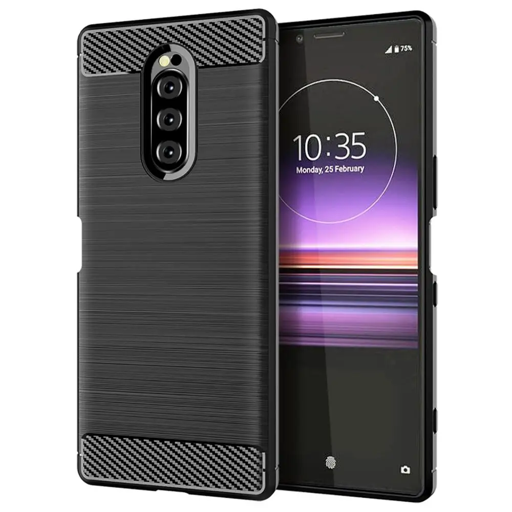 

Carbon Fiber Shockproof Soft TPU Back Cover mobile Phone Case For Sony Xperia 1