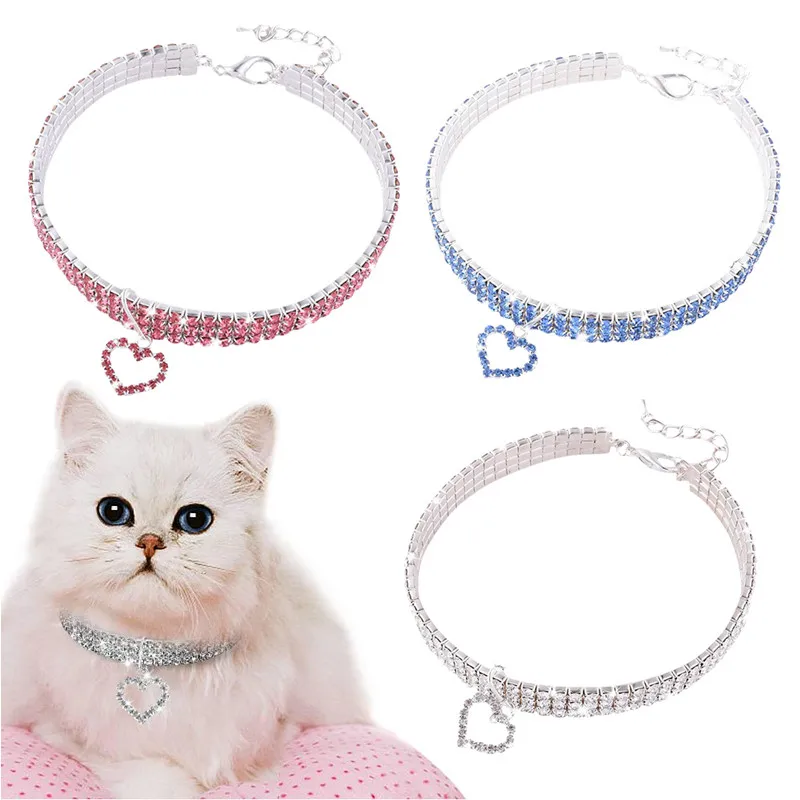 

Shiny Heart Shaped Crystal Decoration Accessories Bling Rhinestone Dog Collar Pet crystal collar Kitten necklace Pendant, As show