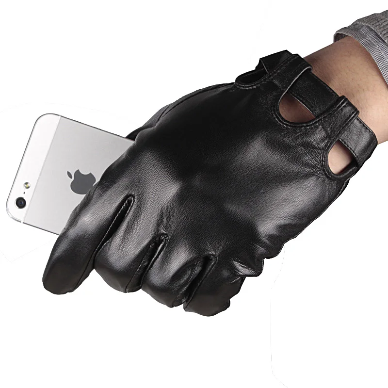 Fashion Texting Driving Motorcycle Real Leather Gloves for Mens