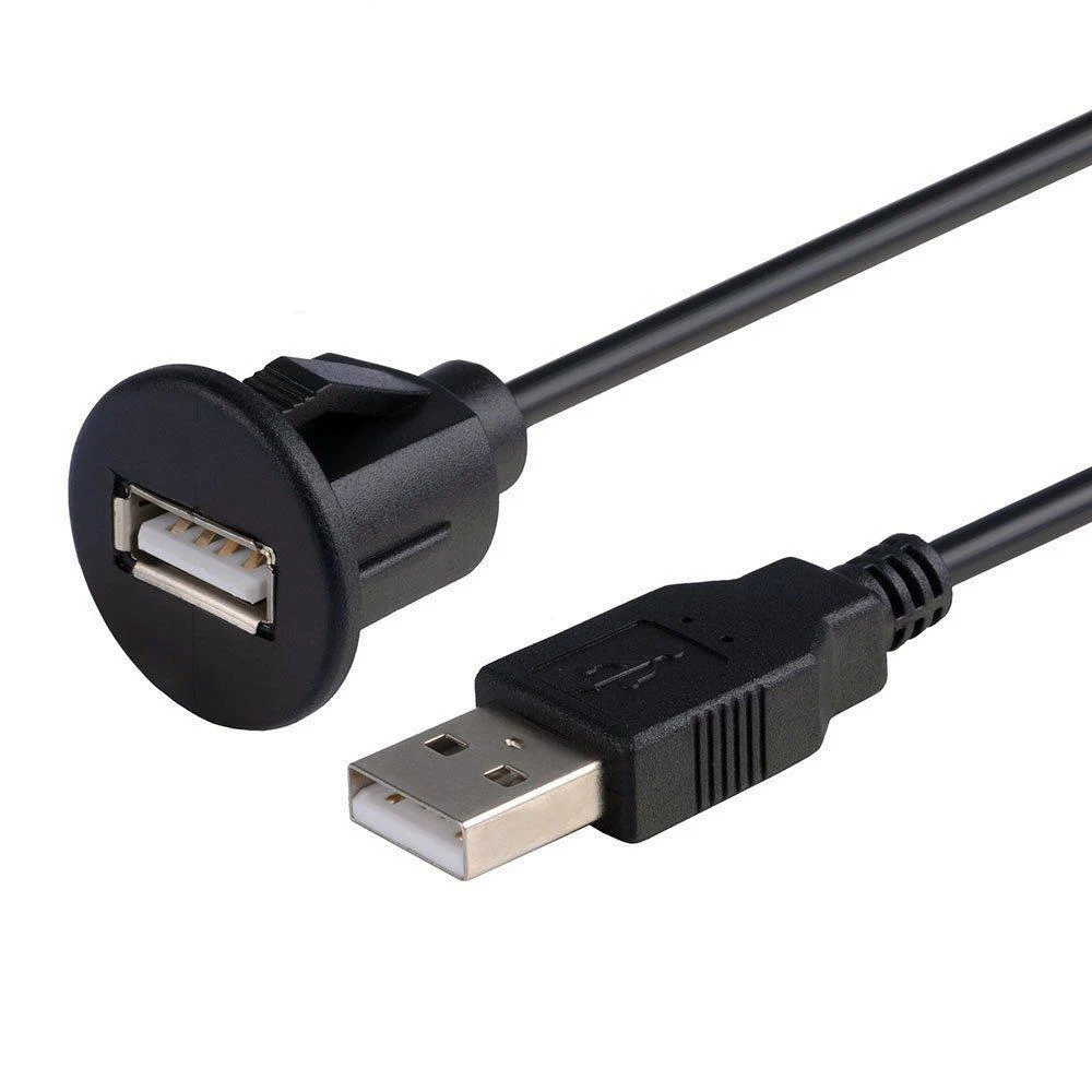 

30cm In-Car USB 2.0 Flush Mount Socket Extension Lead Cable Input Accessory, Black