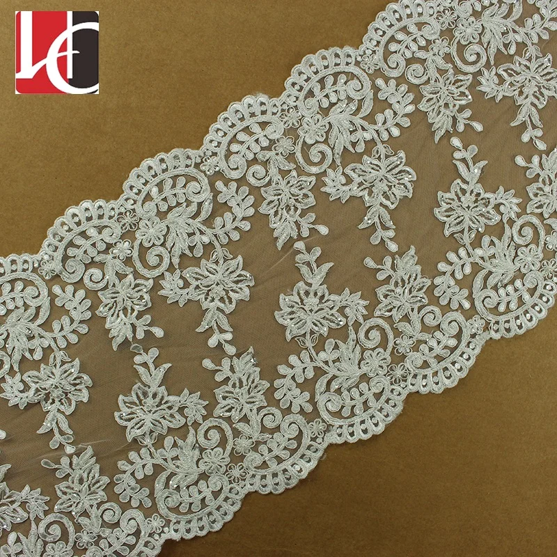 

HC-2244 Guangzhou supplier floral embroidery dubai lace trimming, Beige;white;black