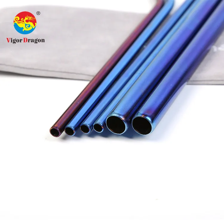 Big Diameter 12mm Boba Tea Metal Reusable Drinking Inox Straws with Brush