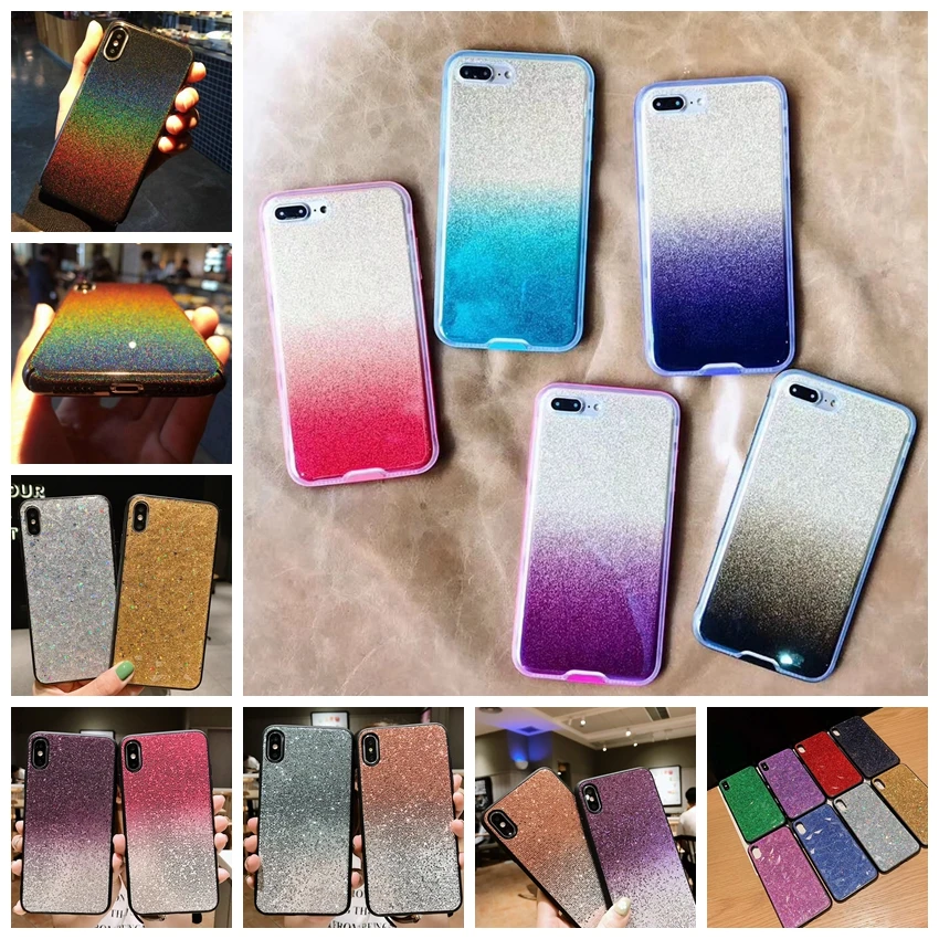 

New 2019 Glitter Phone Case for iPhone 8plus 6 7 X Colorful PC Soft TPU Luxury Mobile Back Covers for i Phone Xs Max for Girls