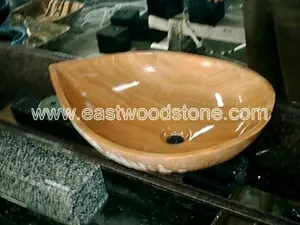 Yellow Wooden Marble Pod Shaped Vessel Sink