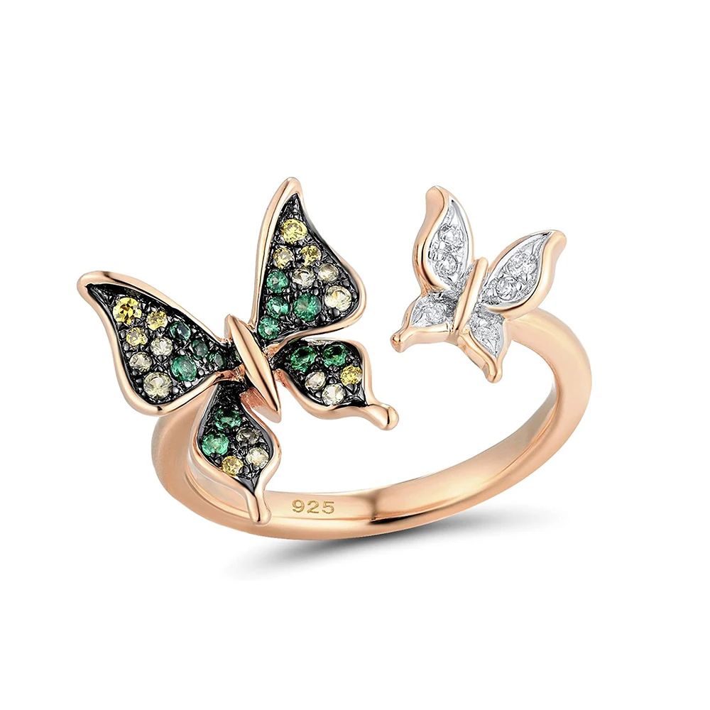 

Peishang Brand 925 Sterling Silver Colorful Stone Adjustable Butterfly Ring Gold Plated Rings Jewelry Wholesale