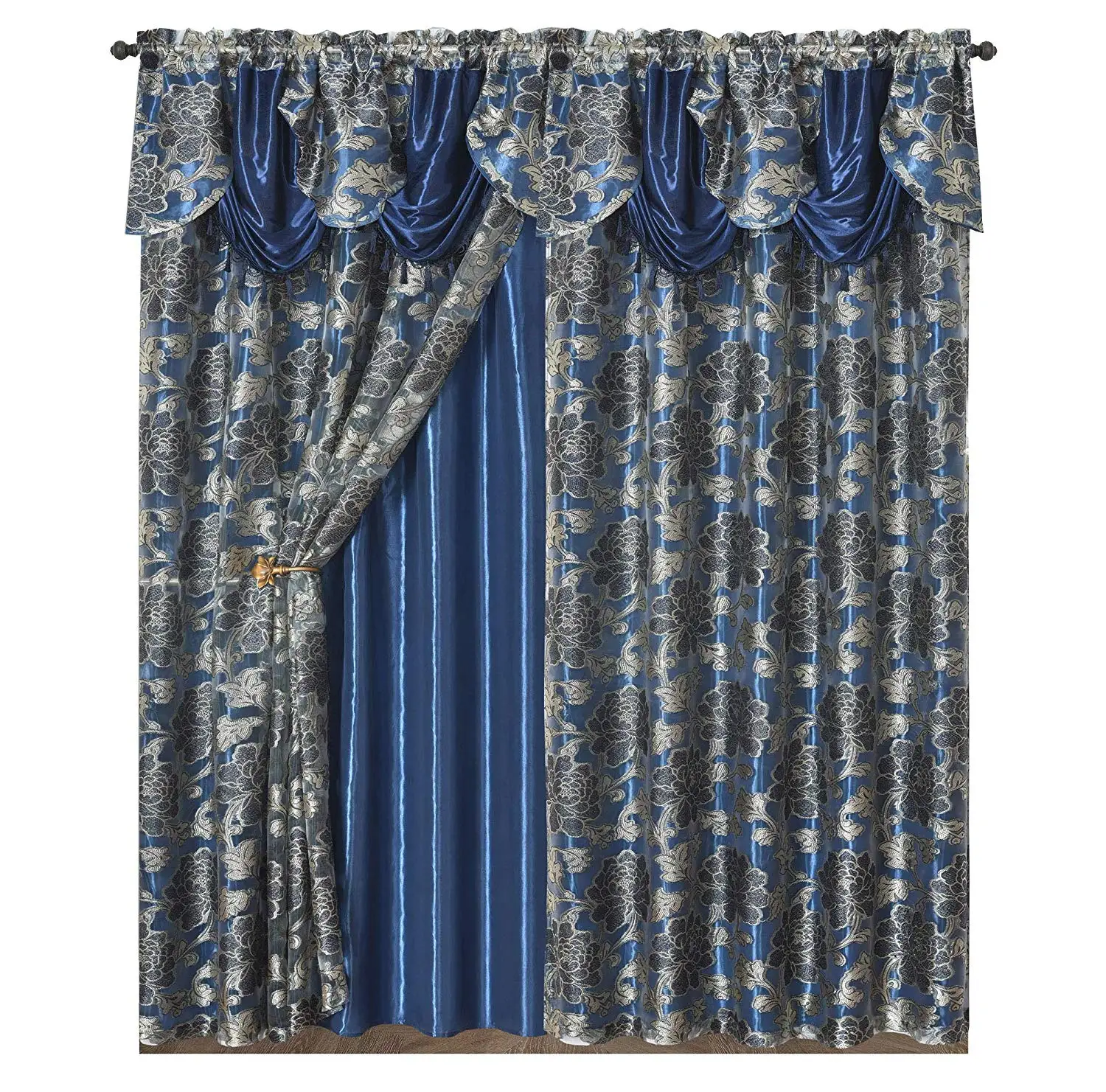 Jacquard Curtain With Attached Valance,Jacquard Valance Fabric Curtains