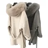 Mao Mao Fur New design Loose Size Cashmere Coat Winteer Women Warm Fashion Belt Coat Oversize Hooded Long Wool Coats Women