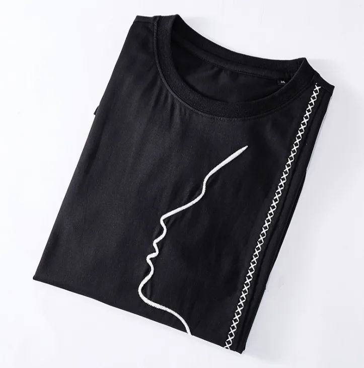 
2018 2019 New O-neck Custom T-shirt Embroidery Made In China black embroidery tee shirt , slim fit t shirt 