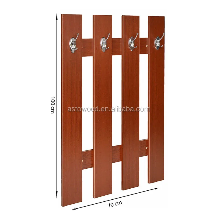 Wall Mounted Coat Rack Panel in Light Maple - Modern Design with 4 ...