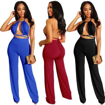 

F10805A Amazon supply women's spot explosion models three-color strap trousers suit, Blue/ black /wine red