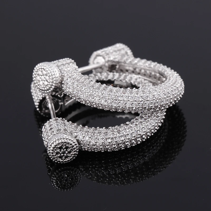 

Fashion Cool Girls Platinum Plated 2 in 1 Round Prong-Set Cubic Zirconia Screw Back Hoop Earrings Clear, Silver