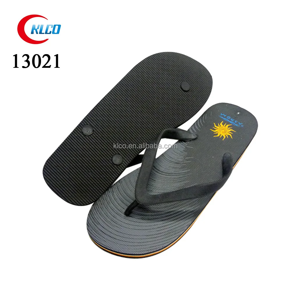 Mens classic plain waterline black beach flip flops