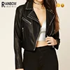 Custom Woman Studded Faux Leather Motorcycle Jacket In Black