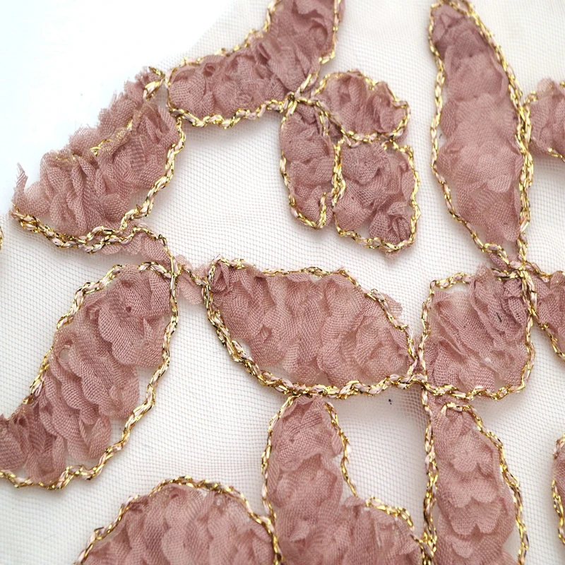 

wholesale pretty rose gold ribbon cord embroidery lace fabric