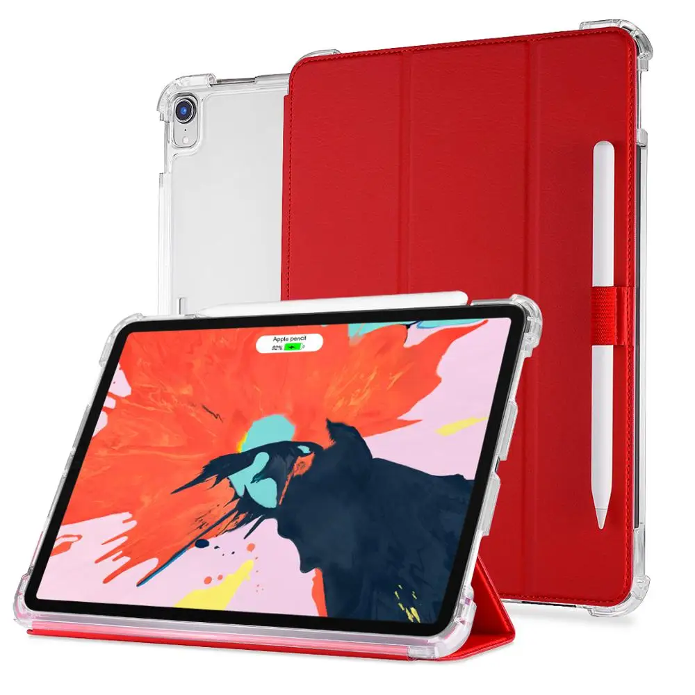 

smart leather stand case for ipad tablet, TPU shockproof case for 2018 ipad pro 11 inch and ipad pro 12.9 inch, Black/gray/blue/silver/rose gold/champagne/red