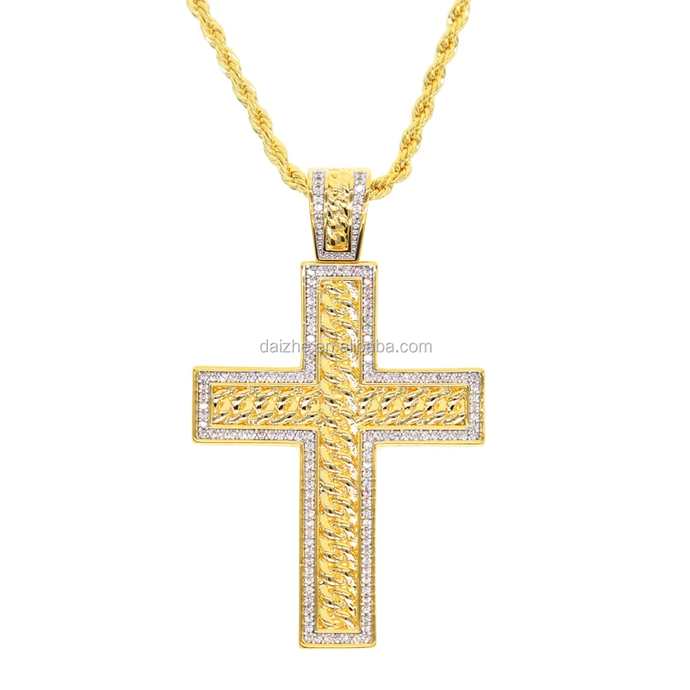 

2021 wholesale mens cross necklace with screw parrtern cross gold hip hop charm pendant necklace for men jewelry, Black