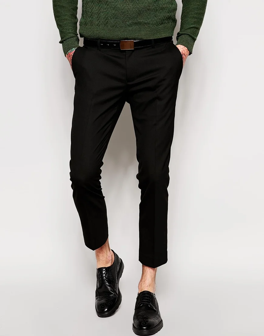 mens black cropped trousers