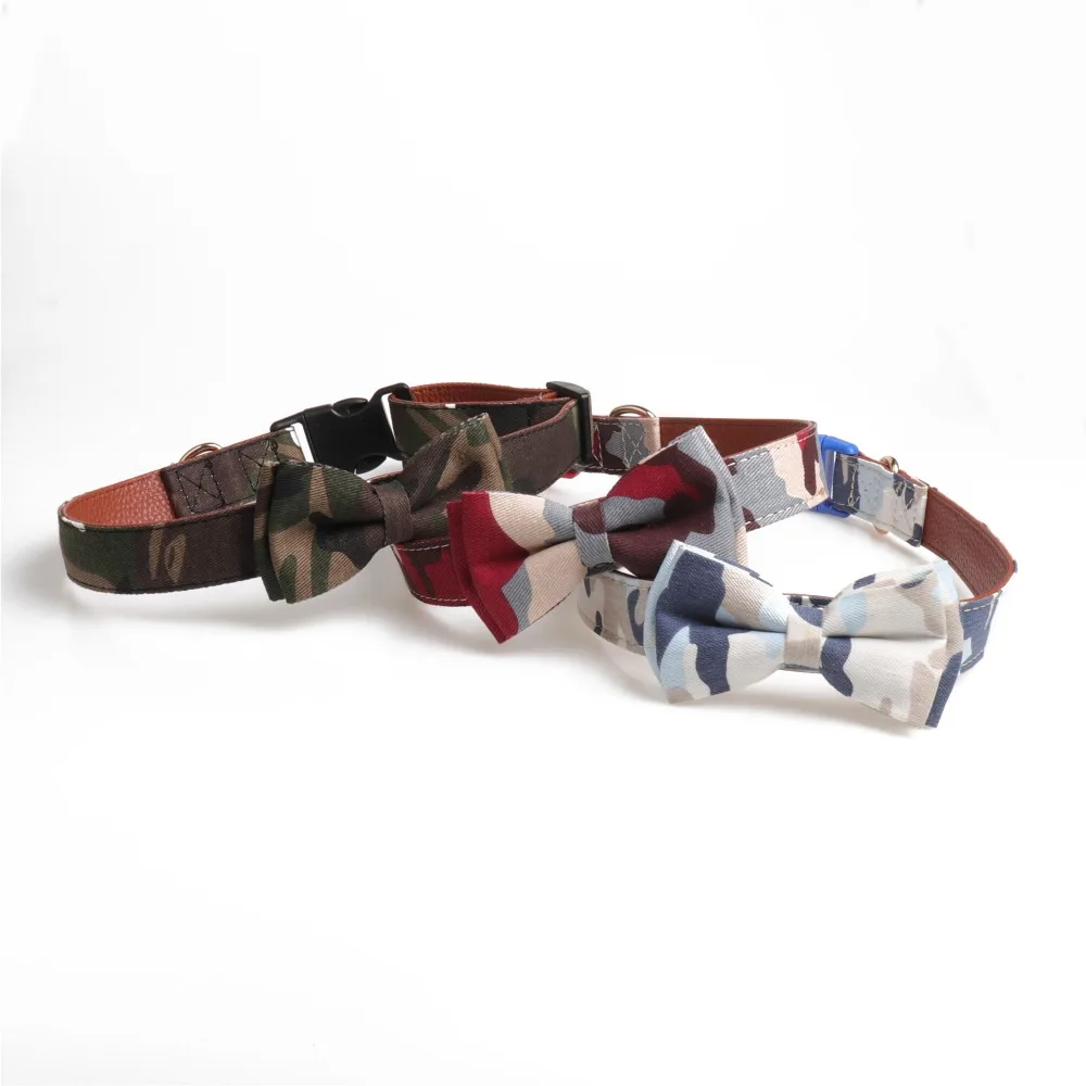 

Wholesale custom logo pet collars personalized safety buckle sublimation collar military dog vegan leather collar with bow tie, Colorful