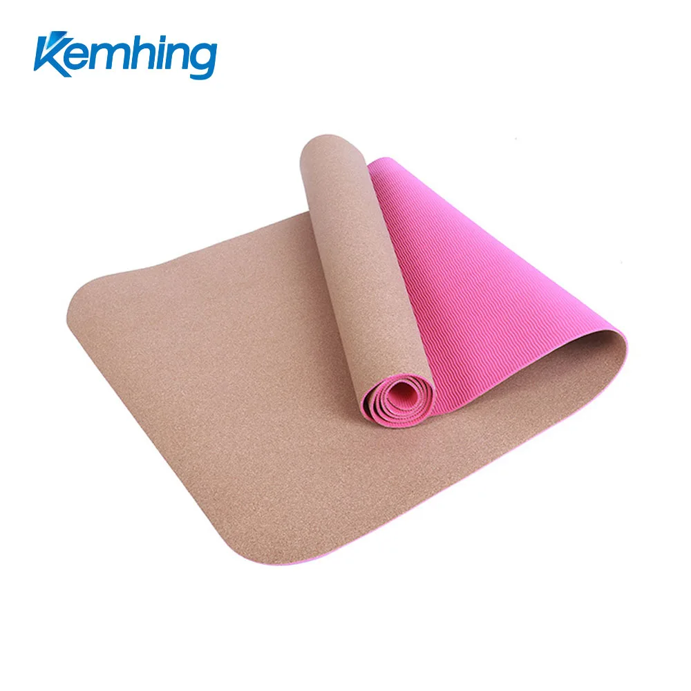 
custom logo print eco friendly yoga mat tpe combine cork yoga mat 