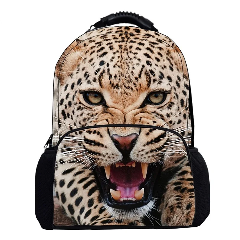 

Custom 3D Wild Leopard Cheetah Tiger Wolf Gorilla Wild Animals Pattern Plush Felt Printed School Rucksack Bag for Boys Men