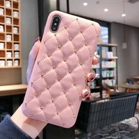 

Luxury Elegant Grid Pattern PU Leather Phone Case Cover with Shining Rivets for iPhone 6s 7 8 plus X Xr Xs Max for Girls Women