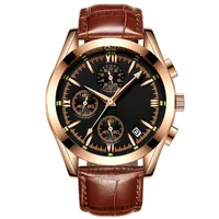 

Wholesale custom logo IP rose gold plating multi function classic men leather strap wristwatches dropshipping