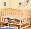 Healthy Wooden kids Twin baby beds , Adjustable double cot bed models With Baby Swing Cradle Cot and big Storage