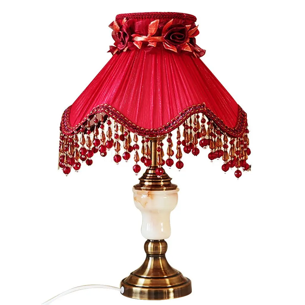 WENBO HOME- With night light table lamp bedroom decoration table lamp bedside lamp wedding hall lamp red princess room lamp pastoral cloth table lamp festive wedding lamp -Desktop lamp