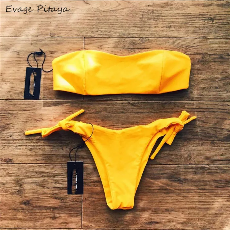 

Chinese factory dropshipping supplier Amazon customize logo in stock yellow Bandeau swimsuit women bikini, As picture