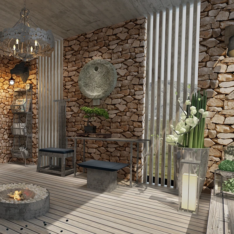 
Faux Stone Wall Wallpaper 3D Rock Stone Effect PVC Wall Paper Vinyl Wall Covering, Black 