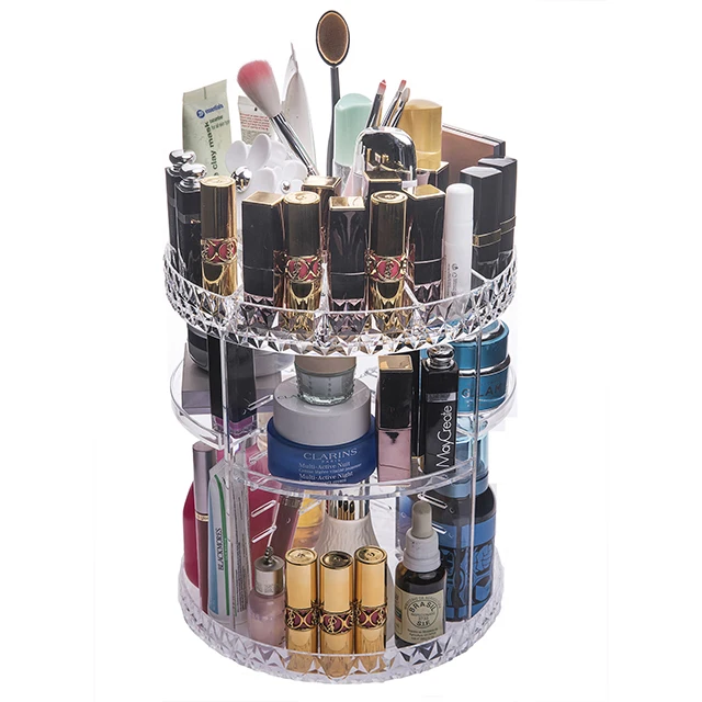 

Top quality clear 360 rotating cosmetic organizer, White/clear
