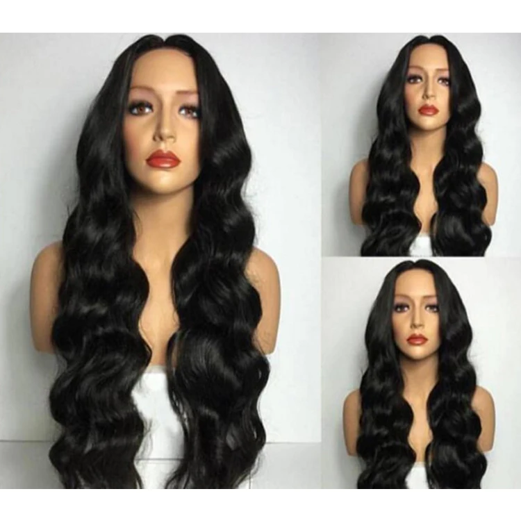 

Amazon heat resistant long wavy natural looking synthetic wigs lace wig for women, As photo