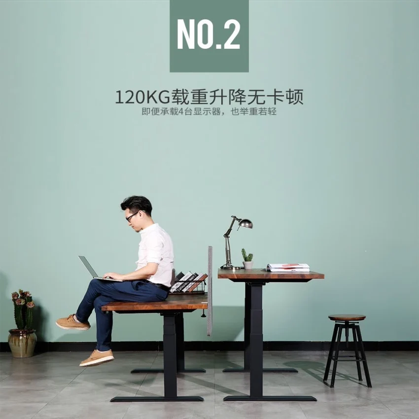 Lifting table whole solid wood for tabletop  leg with double motor three-section type